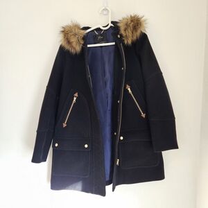 J. Crew Black Utility Jacket with Faux Fur Trim